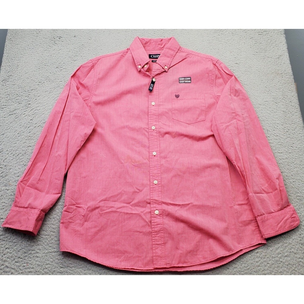 Chaps Casual Shirt Mens Large Pink Easy Care Stretch Cotton Collared Button Down